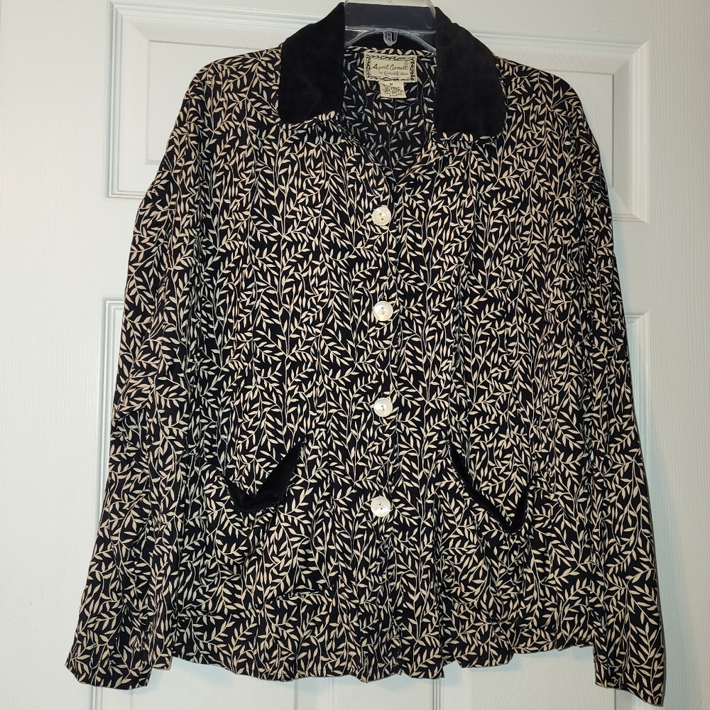April Cornell Rayon‎ Blouse Women's Size Medium Velveteen Collar Pockets